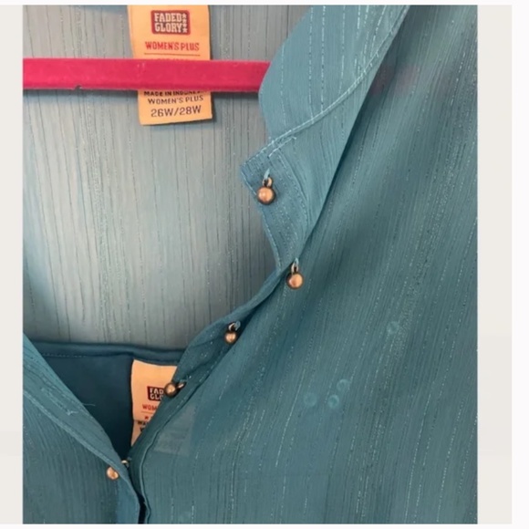 Faded Shimmer Hipster Button Down Flow Business Casual Sheer Hip Tank Blouse - Picture 7 of 12